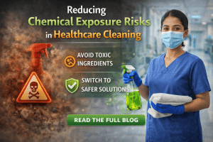Home 39 healthcare staff cleaning patient room using non-toxic cleaning products safely