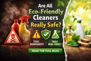 checking eco-friendly cleaner label for hidden chemicals and safety certification
