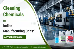 Worker applying industrial degreaser to machinery in a Cleaning chemicals for indian manufacturing units