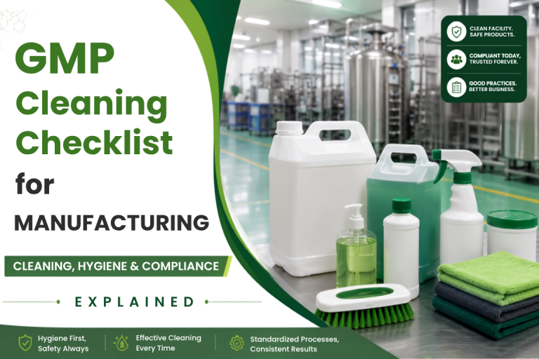 Supervisor signing a GMP cleaning checklist record inside a manufacturing facility