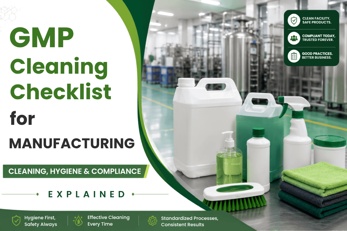 Home 38 Supervisor signing a GMP cleaning checklist record inside a manufacturing facility